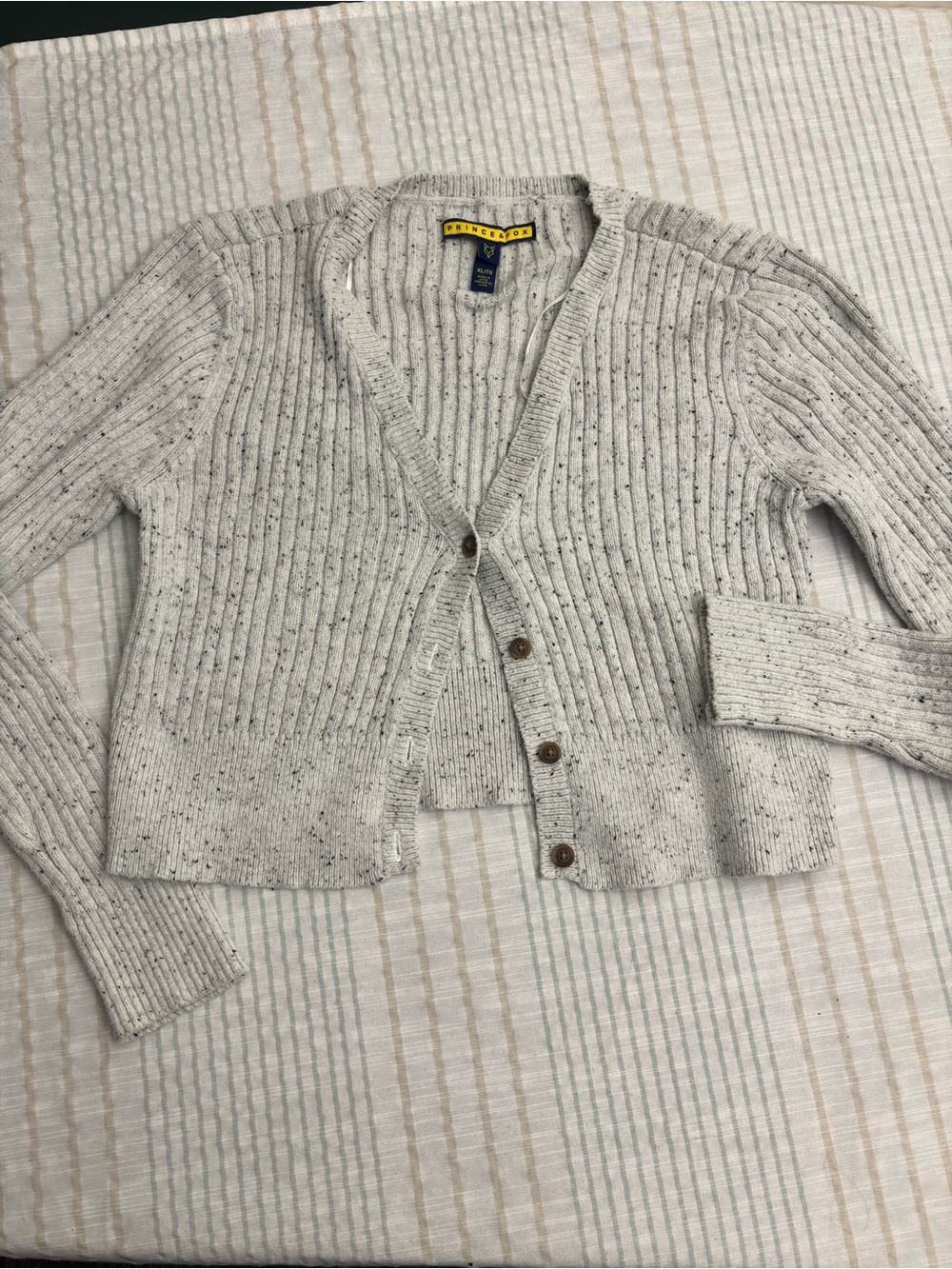 Prince & Fox Ivory Speckled Ribbed Button Cardigan